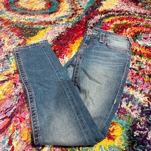 True Religion Medium Wash Women's Denim Jeans w/ Pink Stitching